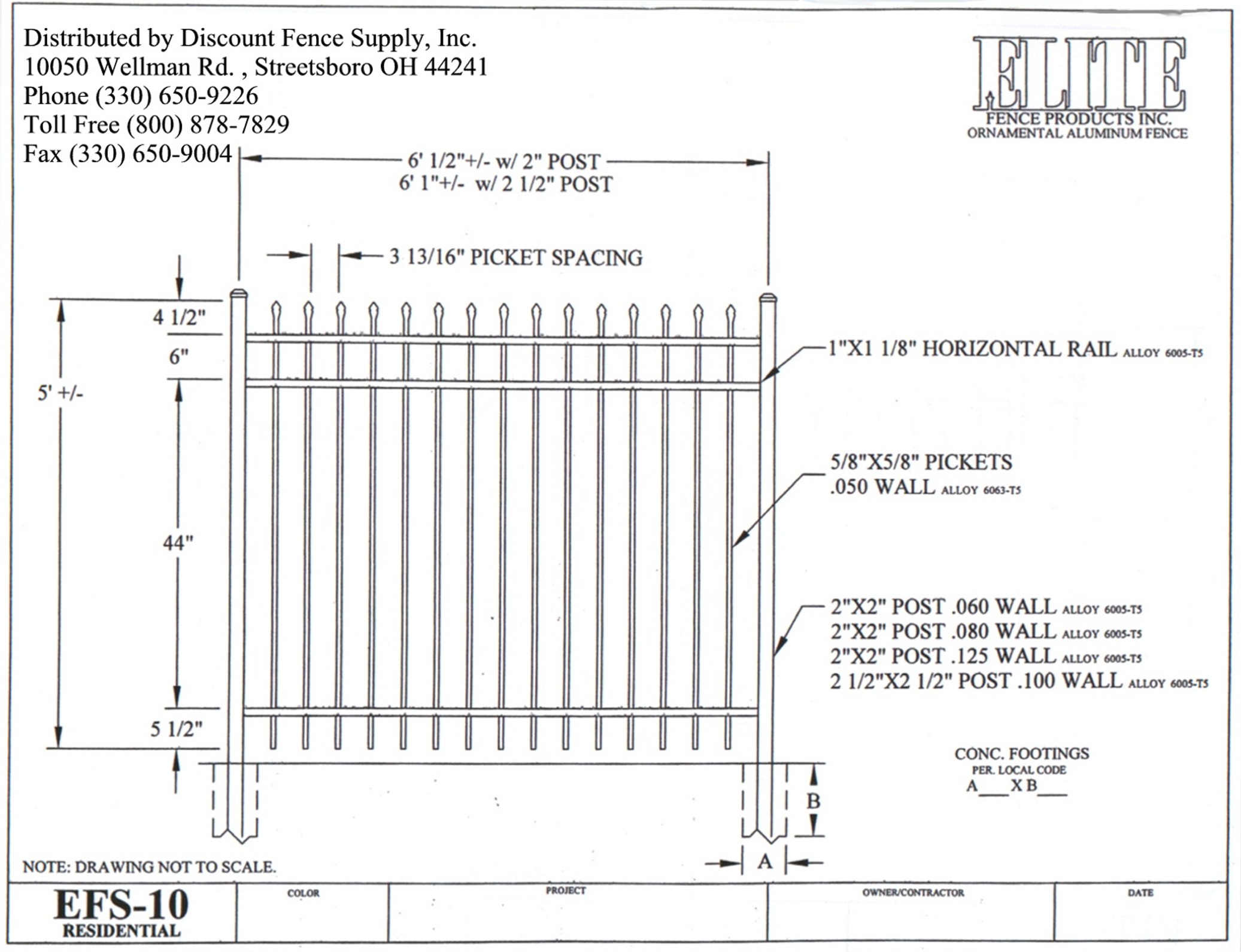 Elite Aluminum Fence EFS-10 4ft/5ft Printable Page